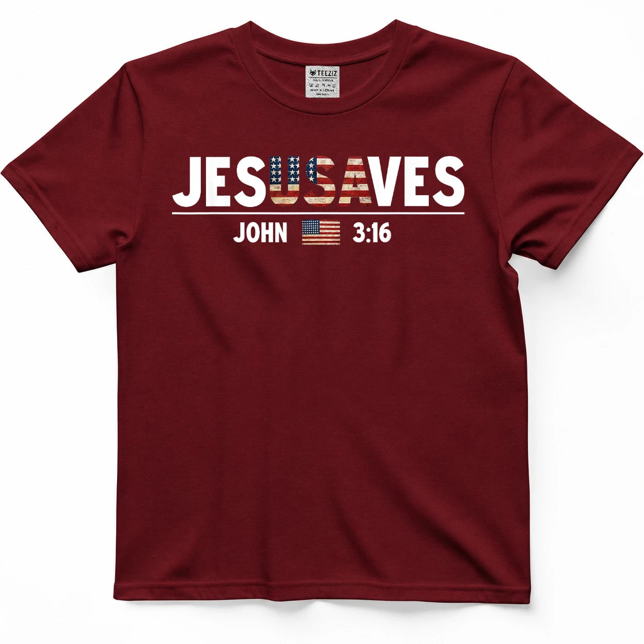 Jesus Saves JesUSAves USA American Flag Patriotic Christian T-Shirt