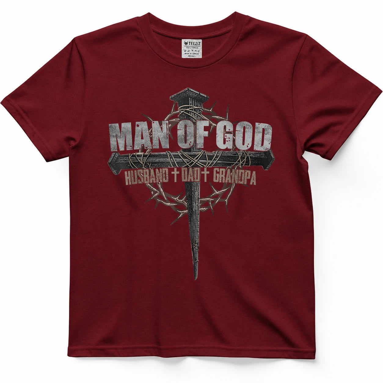 Man of God Husband Dad Grandpa Cross Christian T-Shirt
