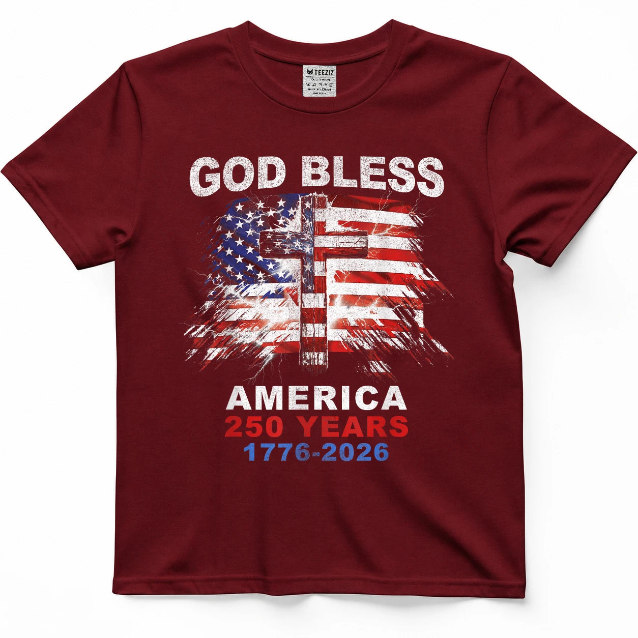 God Bless America 250 Years 1776-2026 Christian Cross Flag T-Shirt