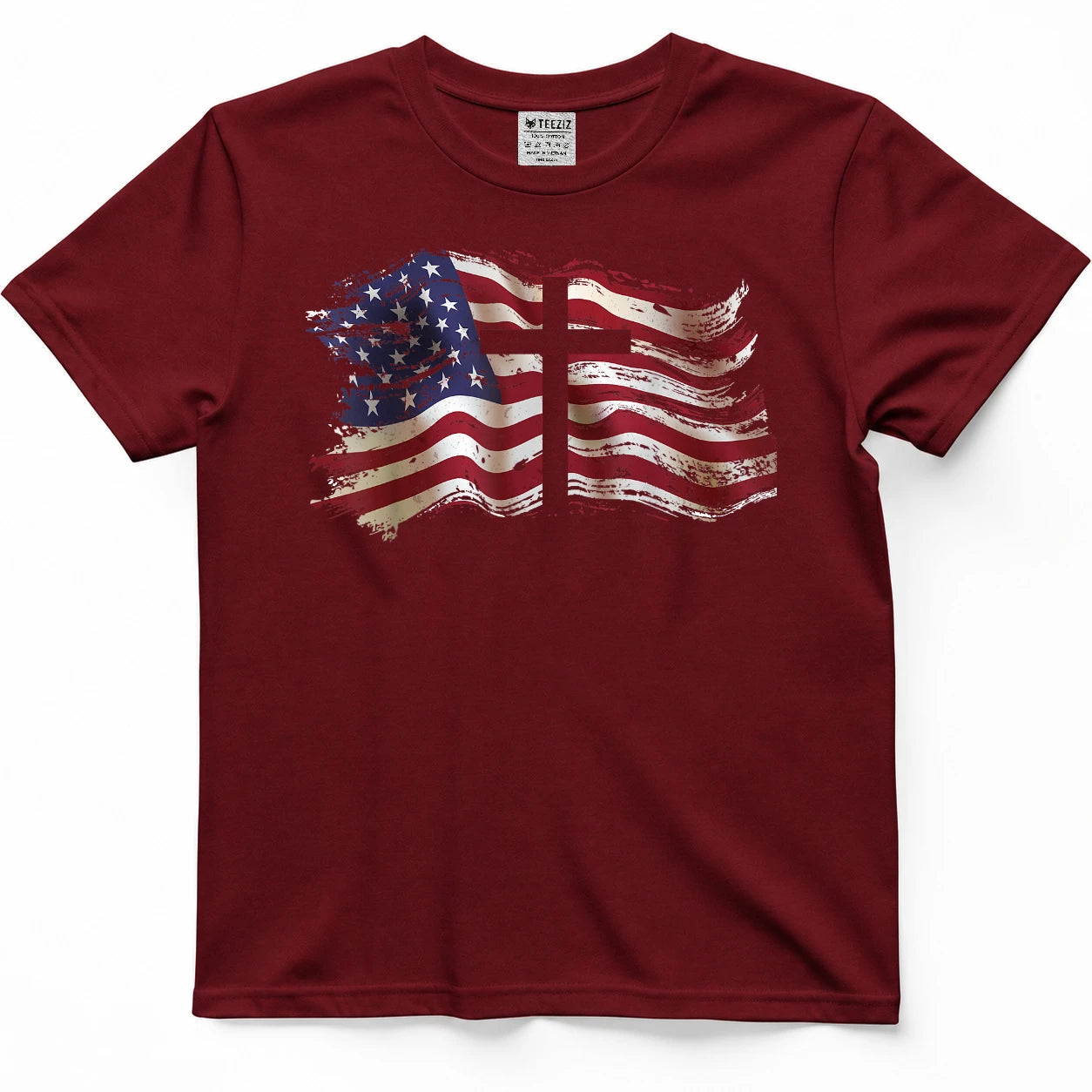 American Flag Cross for Patriotic USA Christians God Faith T-Shirt