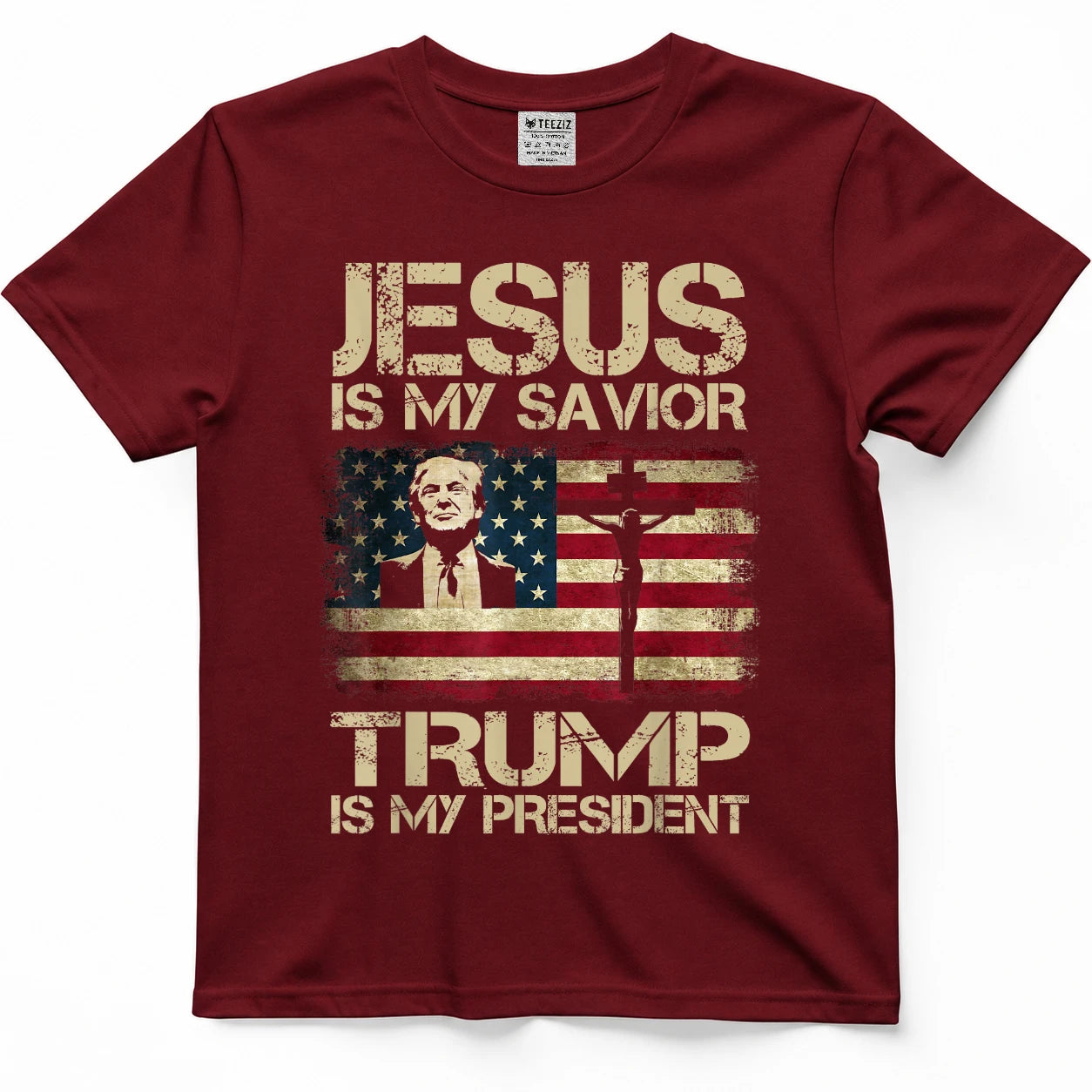 Jesus is My Savior Trump is My President Trump 2024 USA Flag T-Shirt